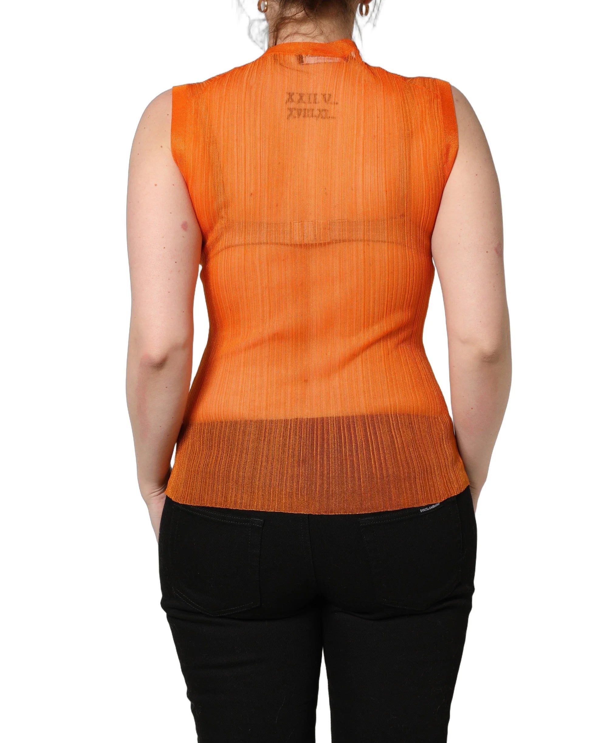 Dolce & Gabbana Orange See Through Crew Neck Blouse Tank Top - IT42|M