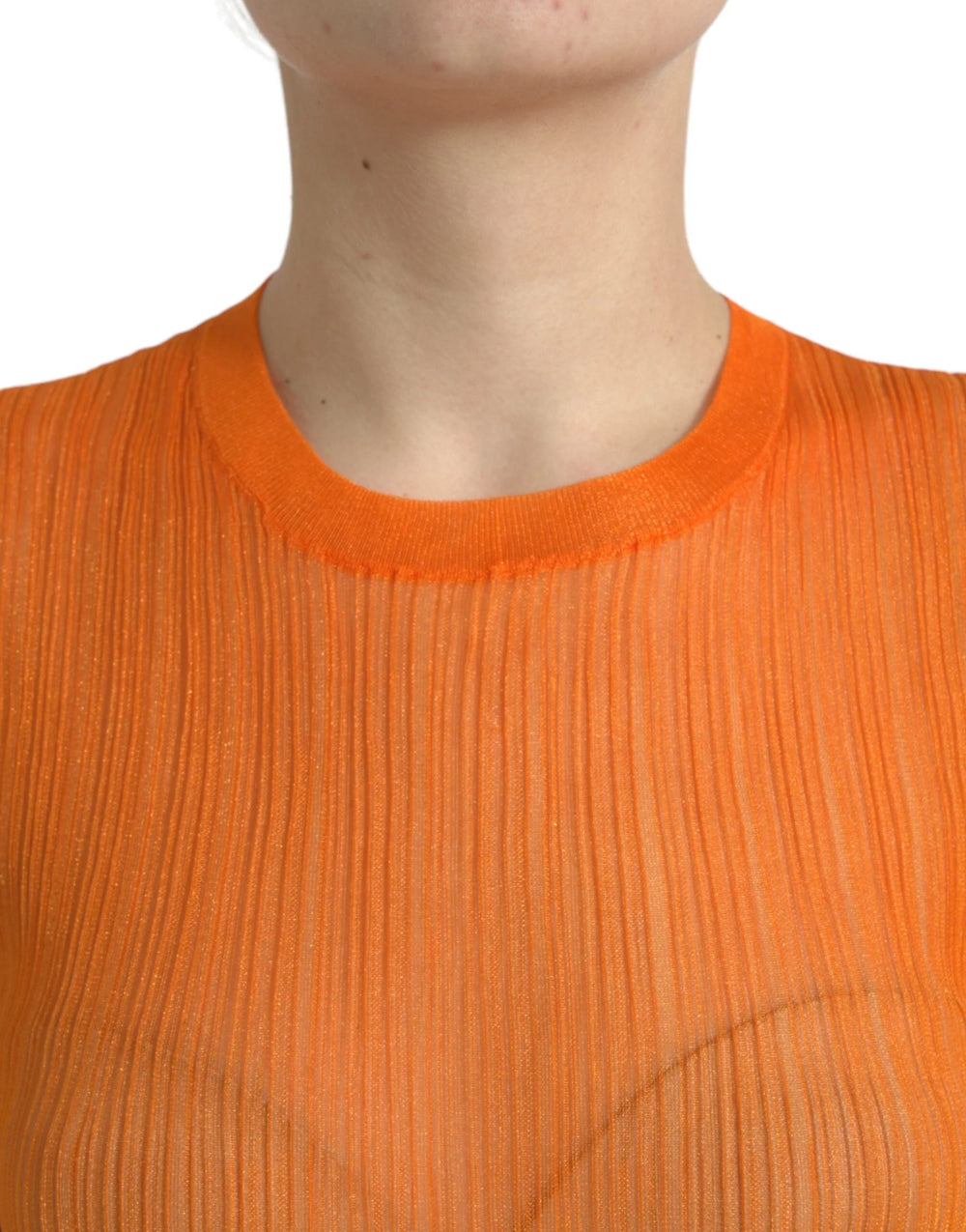 Dolce & Gabbana Orange See Through Crew Neck Blouse Tank Top - Tank Tops