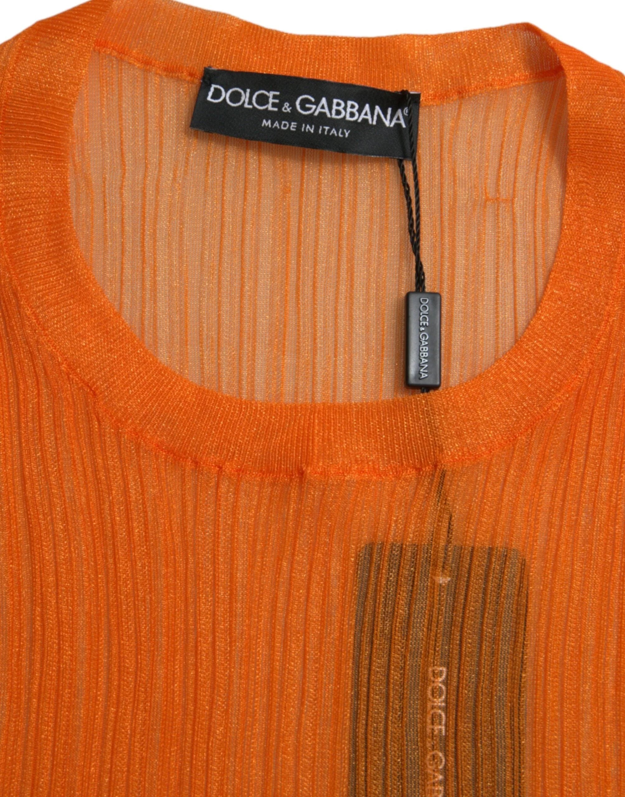 Dolce & Gabbana Orange See Through Crew Neck Blouse Tank Top - Tank Tops