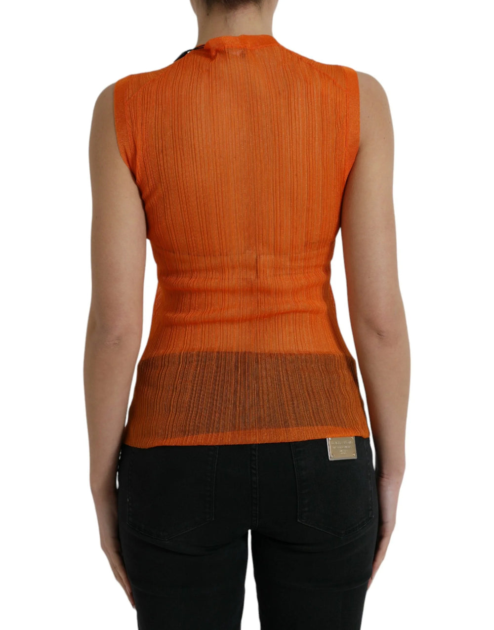 Dolce & Gabbana Orange See Through Crew Neck Blouse Tank Top - Tank Tops