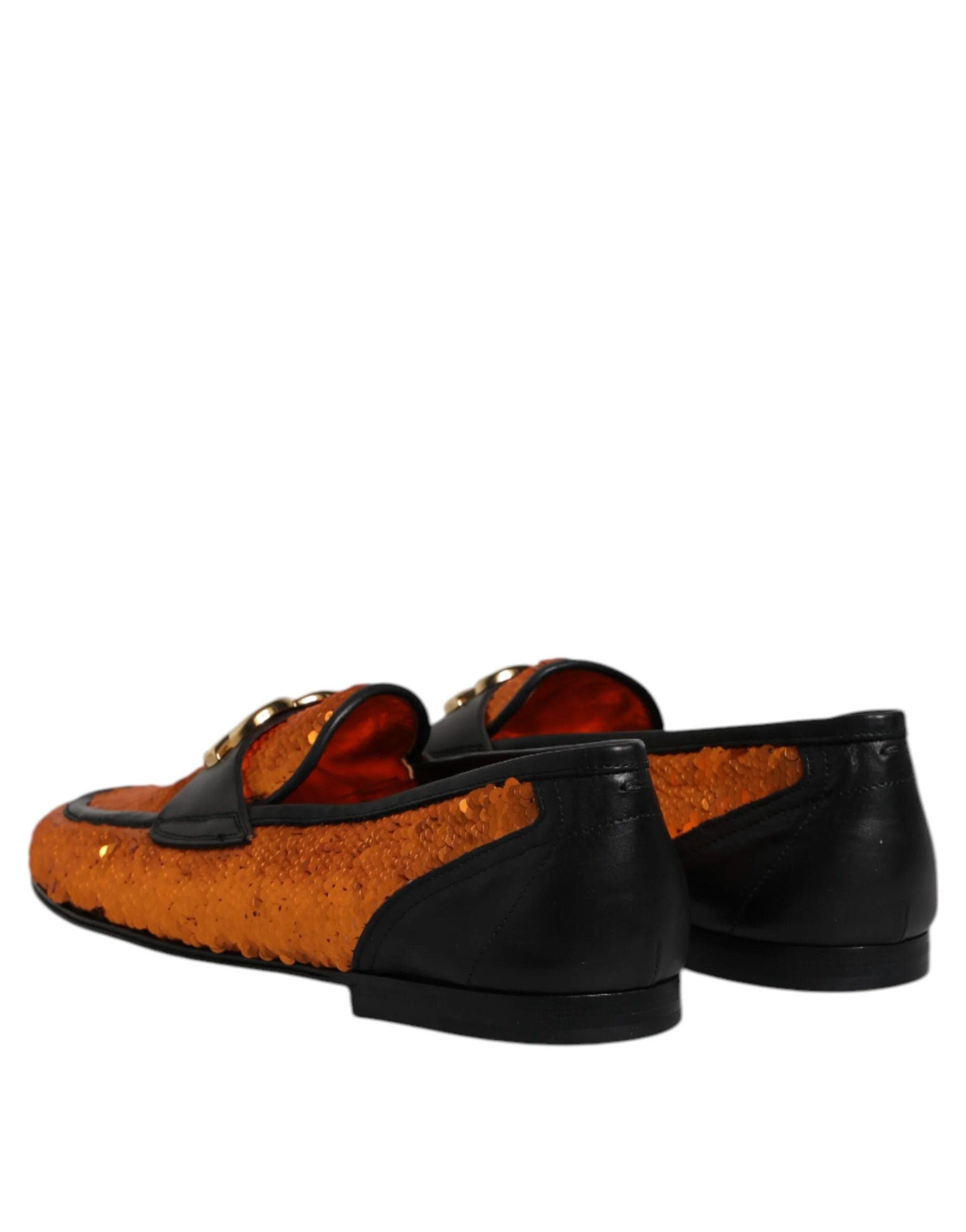 Dolce & Gabbana Orange Sequin Embellished Men Loafers Shoes - Flats