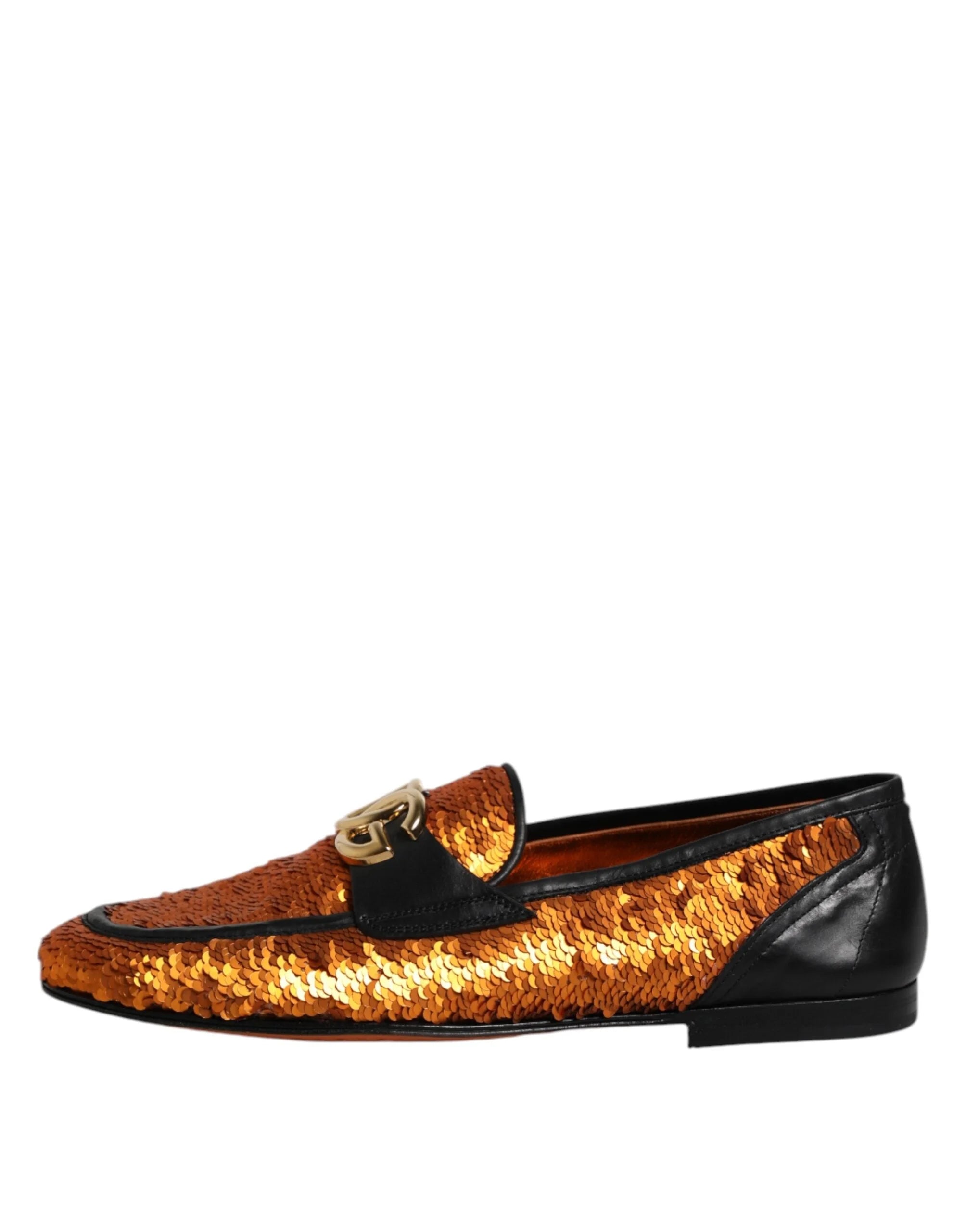 Dolce & Gabbana Orange Sequin Embellished Men Loafers Shoes - Flats