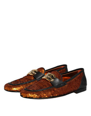 Dolce & Gabbana Orange Sequin Embellished Men Loafers Shoes - Flats