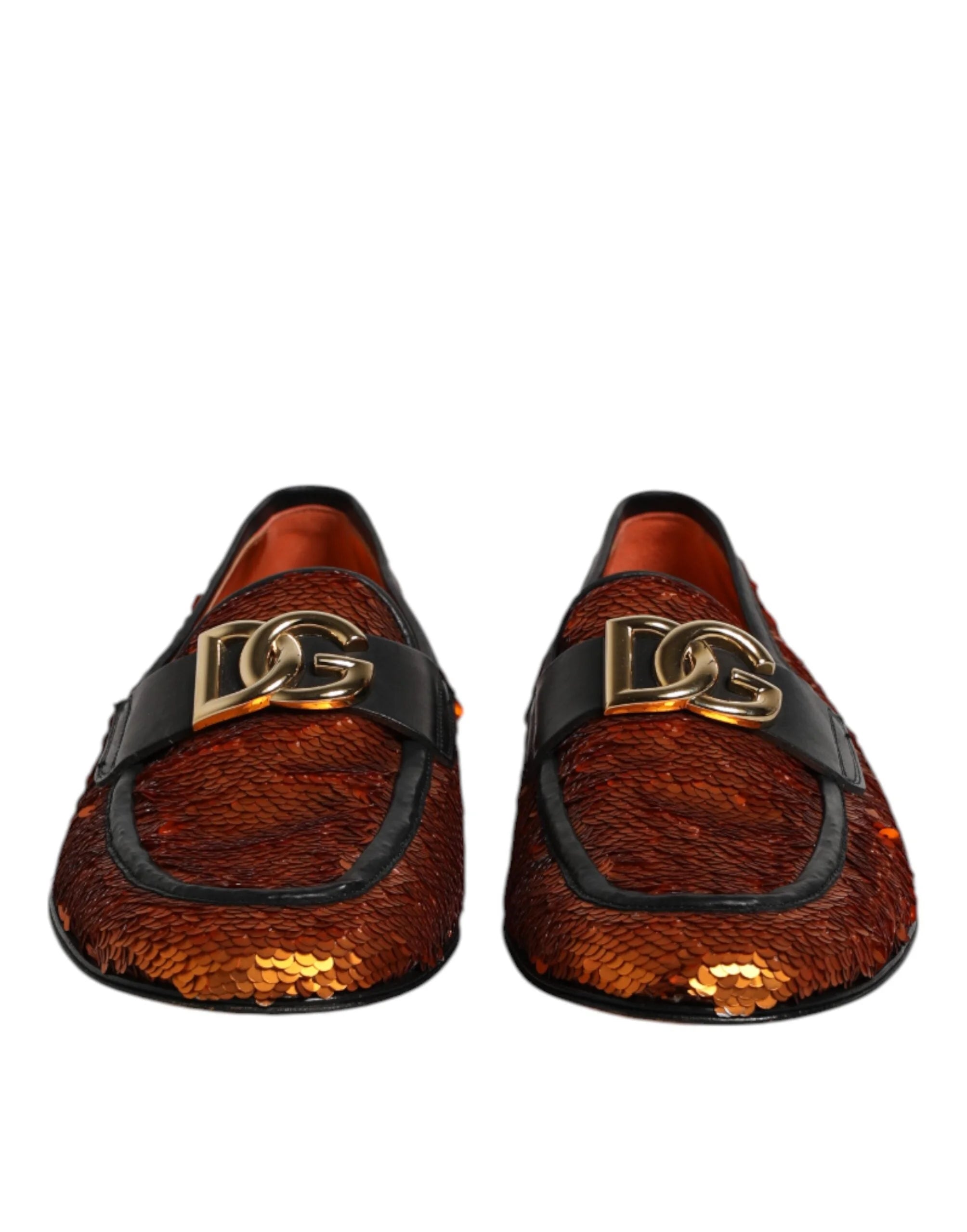 Dolce & Gabbana Orange Sequin Embellished Men Loafers Shoes - Flats