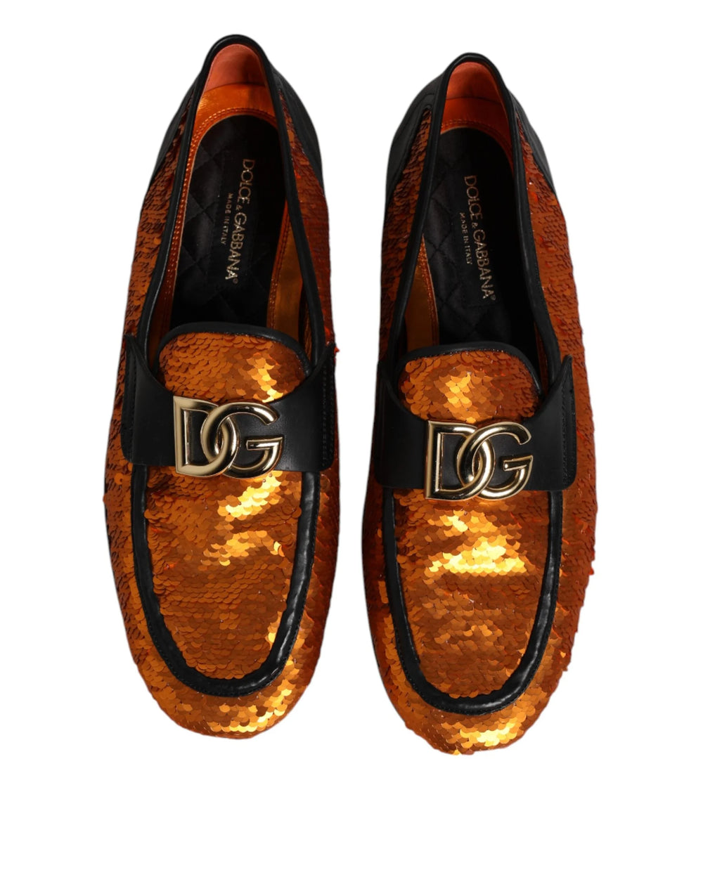 Dolce & Gabbana Orange Sequin Embellished Men Loafers Shoes - Flats