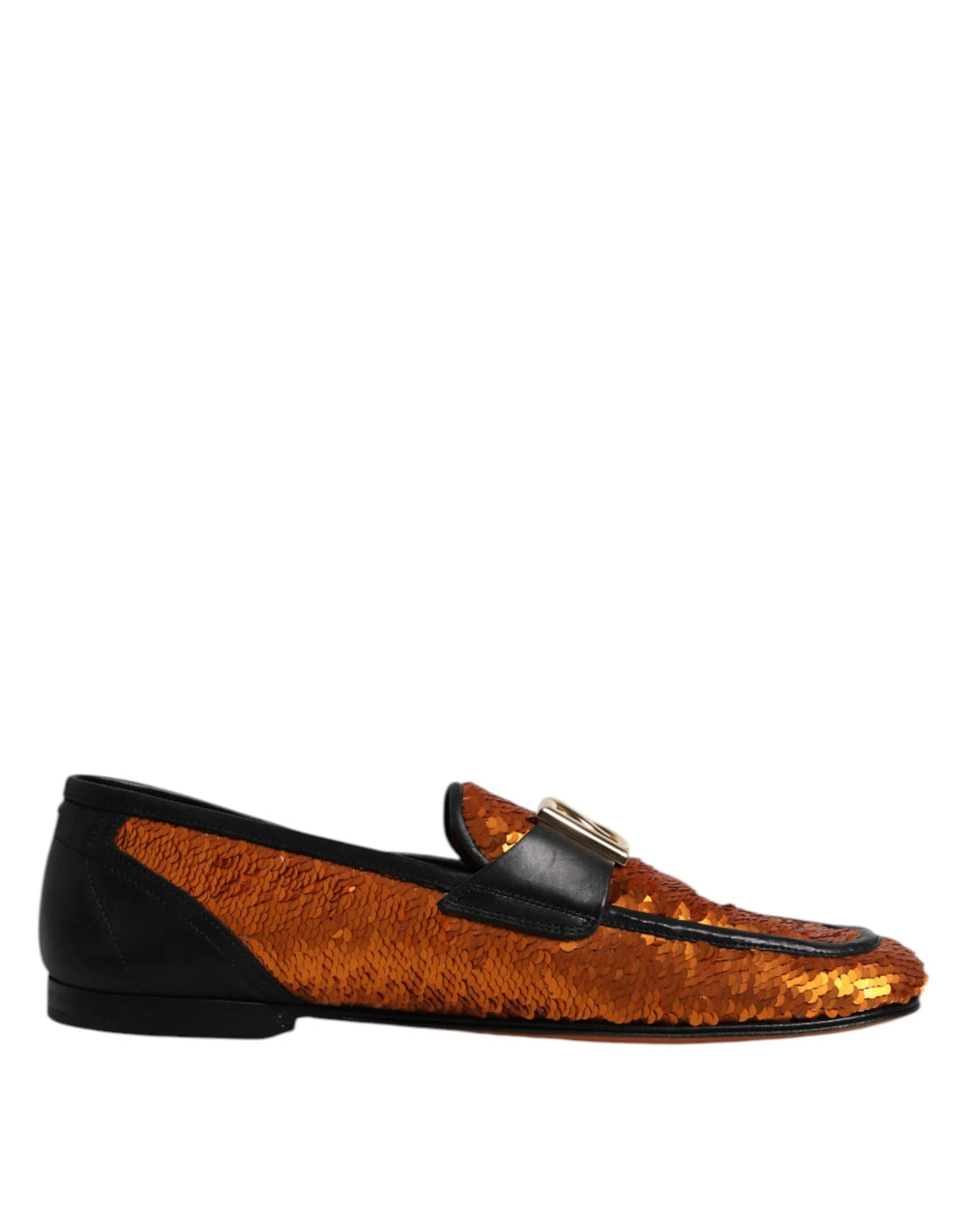 Dolce & Gabbana Orange Sequin Embellished Men Loafers Shoes - Flats