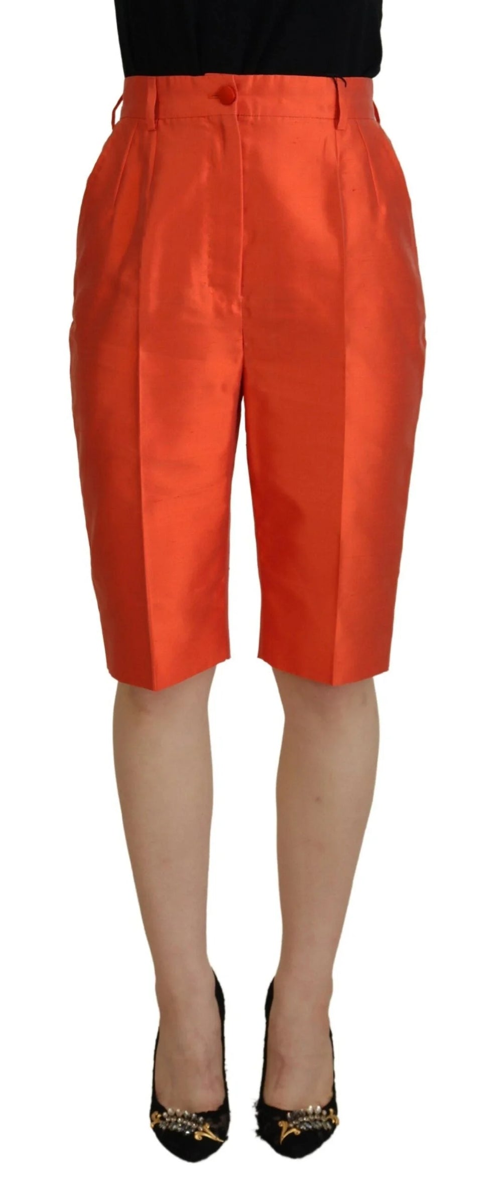 Dolce & Gabbana Orange Silk High Waist Cropped Pants - IT40|S - Trousers