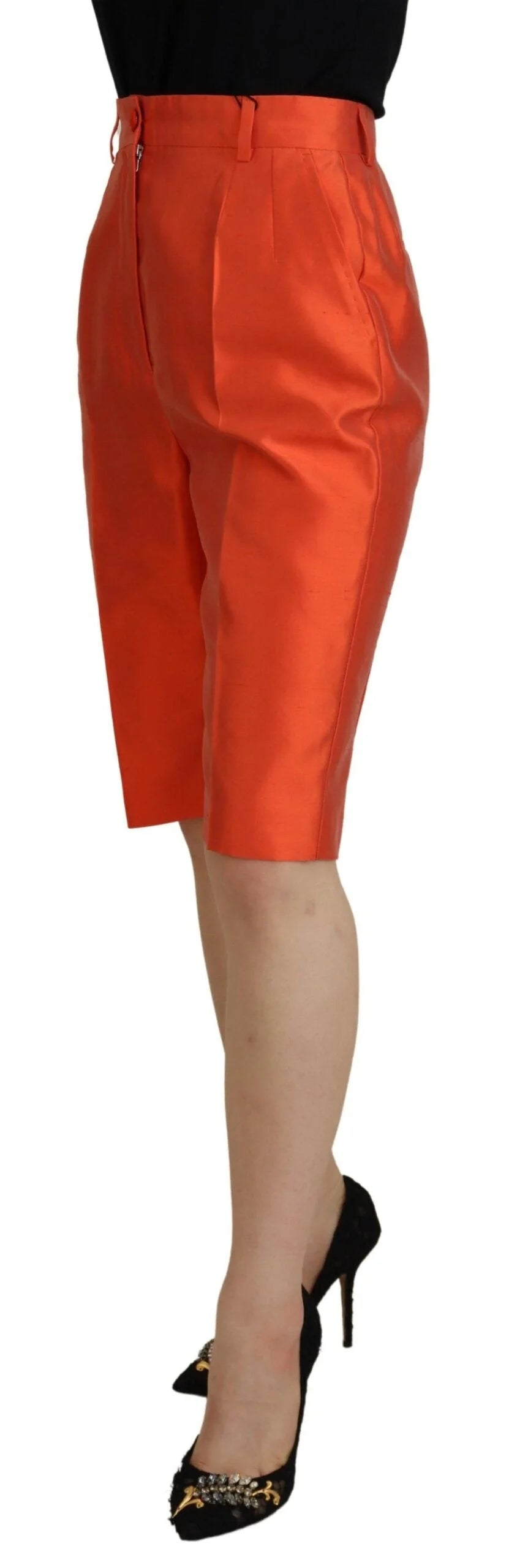 Dolce & Gabbana Orange Silk High Waist Cropped Pants - IT40|S - Trousers