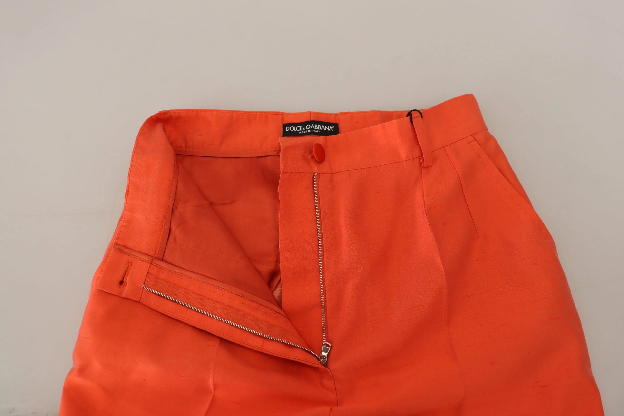 Dolce & Gabbana Orange Silk High Waist Cropped Pants - IT40|S - Trousers