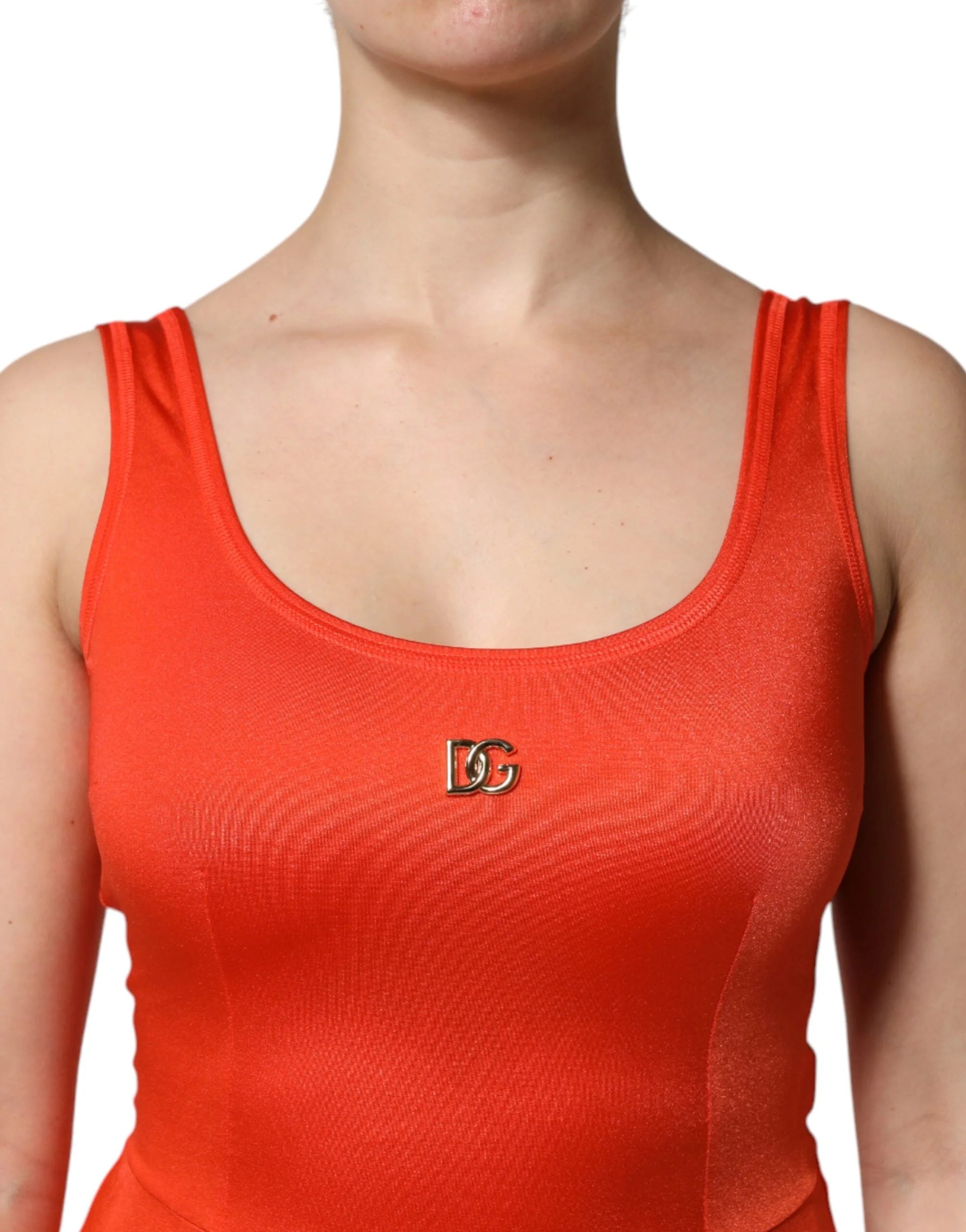 Dolce & Gabbana Orange Sleeveless Bodycon Jumpsuit Dress - IT38 | XS - One-Pieces