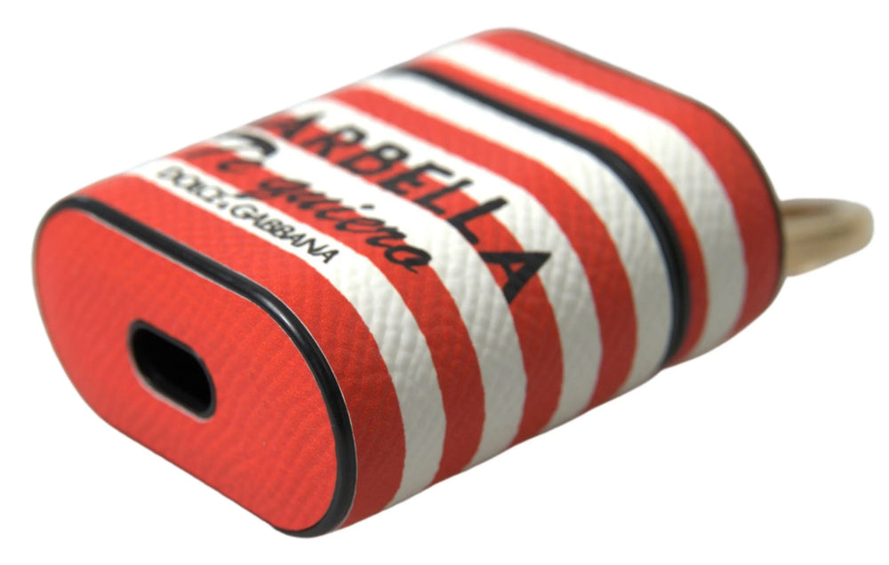 Dolce & Gabbana Orange Stripe Dauphine Leather Logo Strap Airpod Case - Headphone Carrying Cases