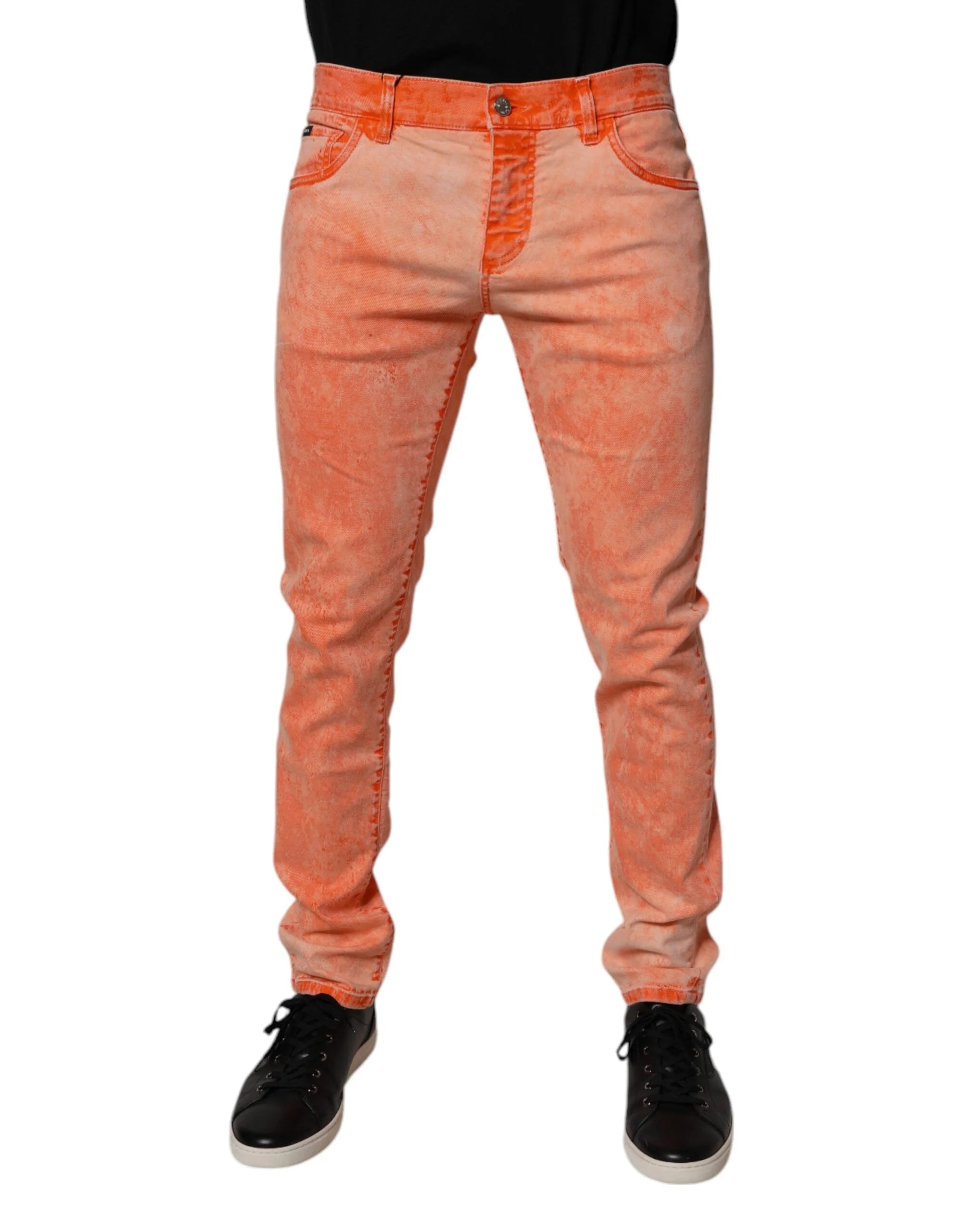 Dolce & Gabbana Orange Tie Dye Cotton Skinny Men Denim Jeans - IT50 | L - Jeans