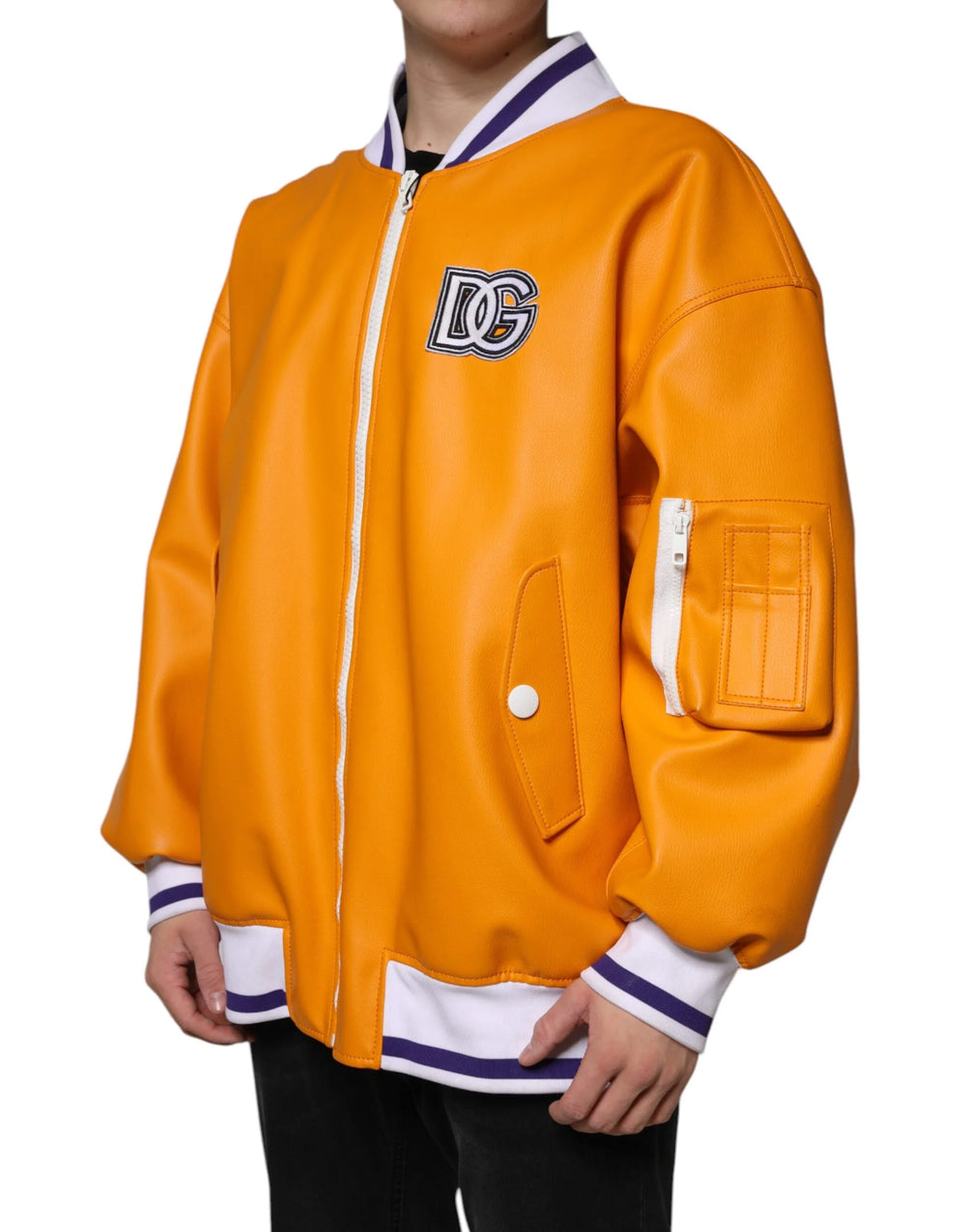 Dolce & Gabbana Orange White Full Zip Jersey Bomber Jacket - IT52 | XL - Bomber Jackets