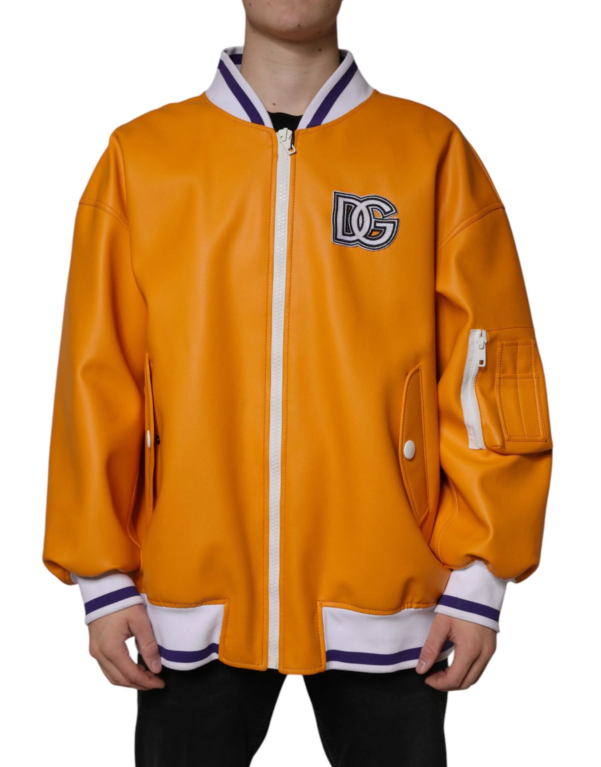 Dolce & Gabbana Orange White Full Zip Jersey Bomber Jacket - IT52 | XL - Bomber Jackets