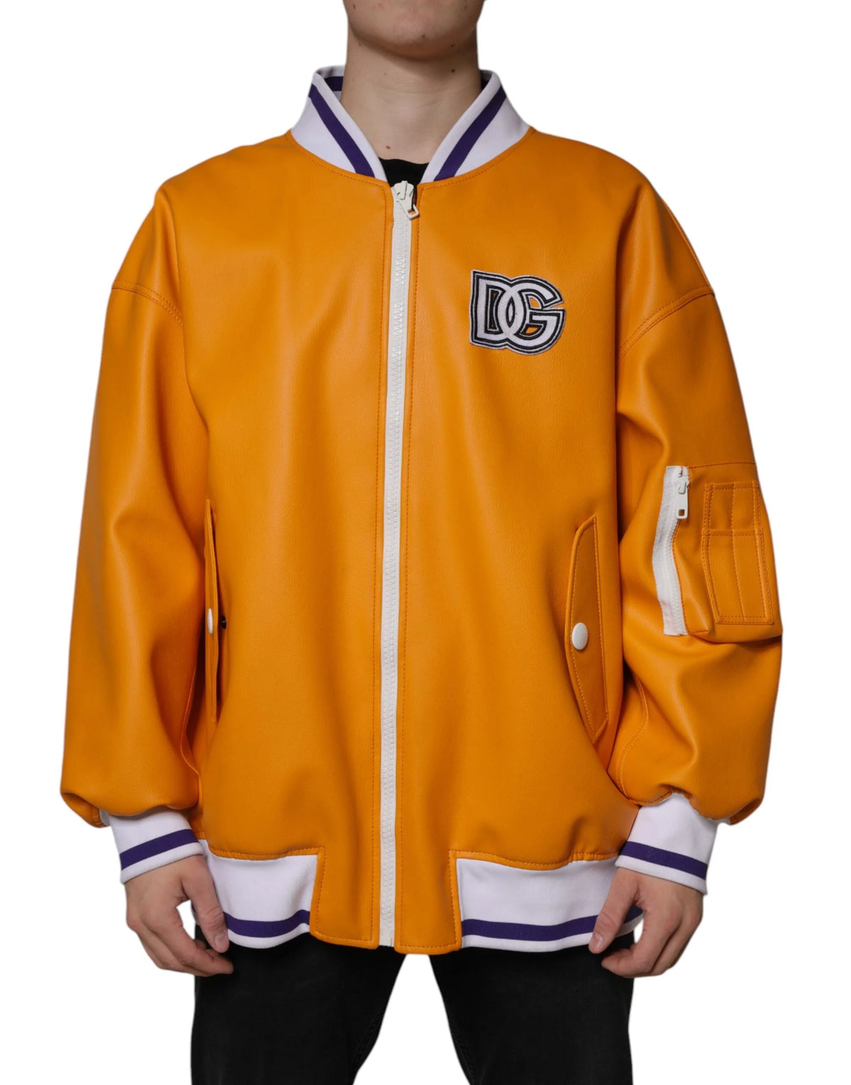 Dolce & Gabbana Orange White Full Zip Jersey Bomber Jacket - IT52 | XL - Bomber Jackets