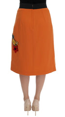 Dolce & Gabbana Orange Wool Crystal Sequin Appliques Skirt - Skirts