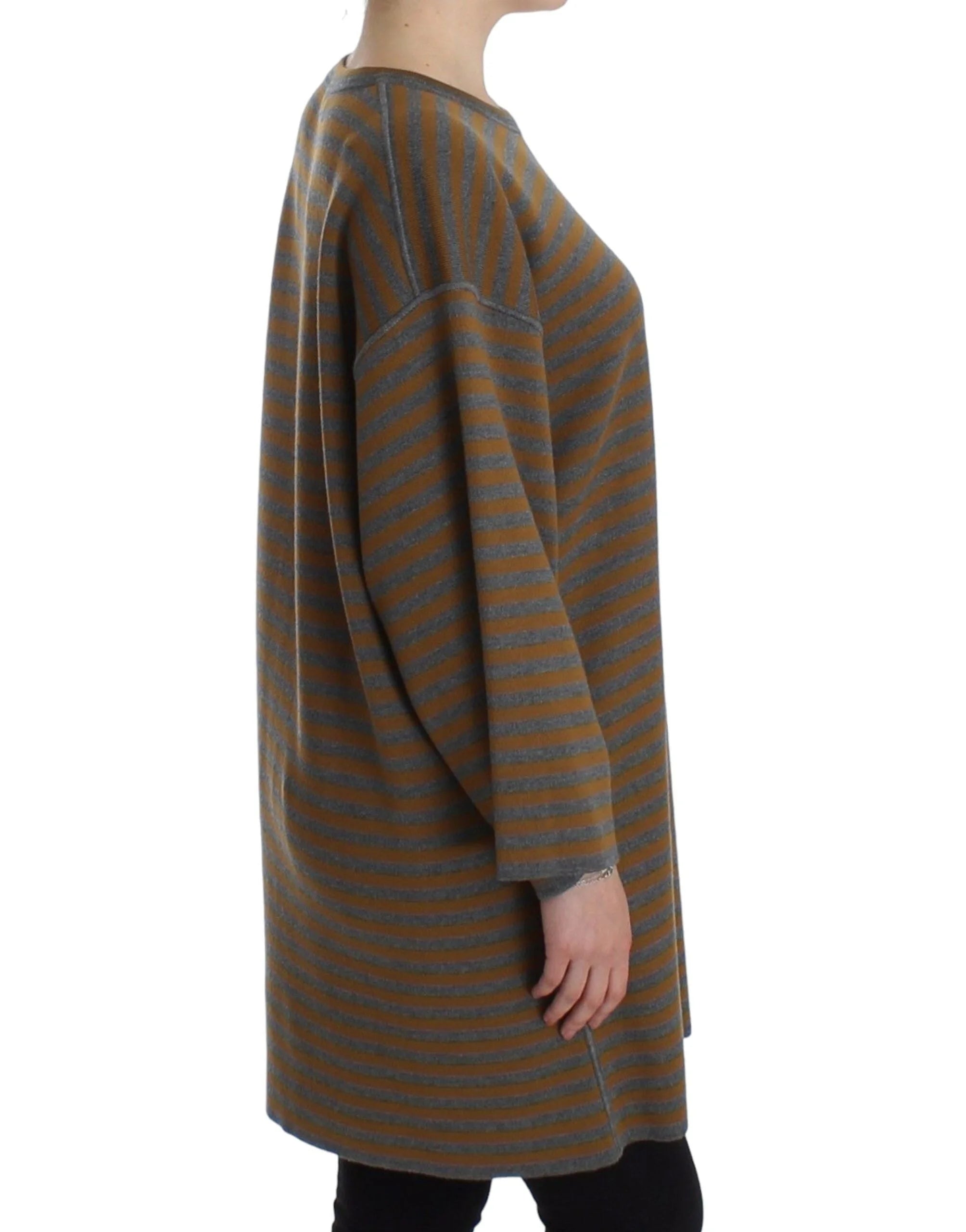 Dolce & Gabbana Oversized Gray Yellow Striped Sweater Top - IT40| L - Sweaters