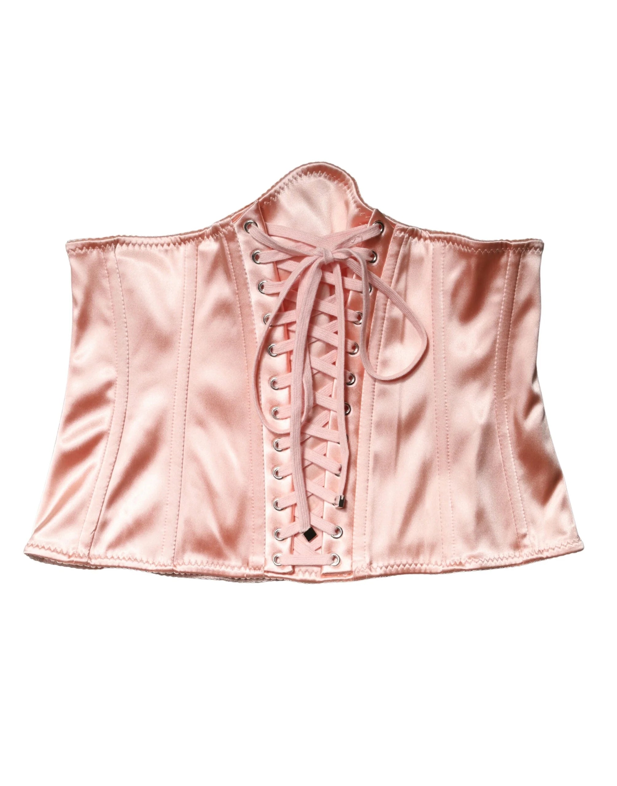 Dolce & Gabbana Pale Pink Silk LaceUp Waist Cincher Corse Top - IT46|XL
