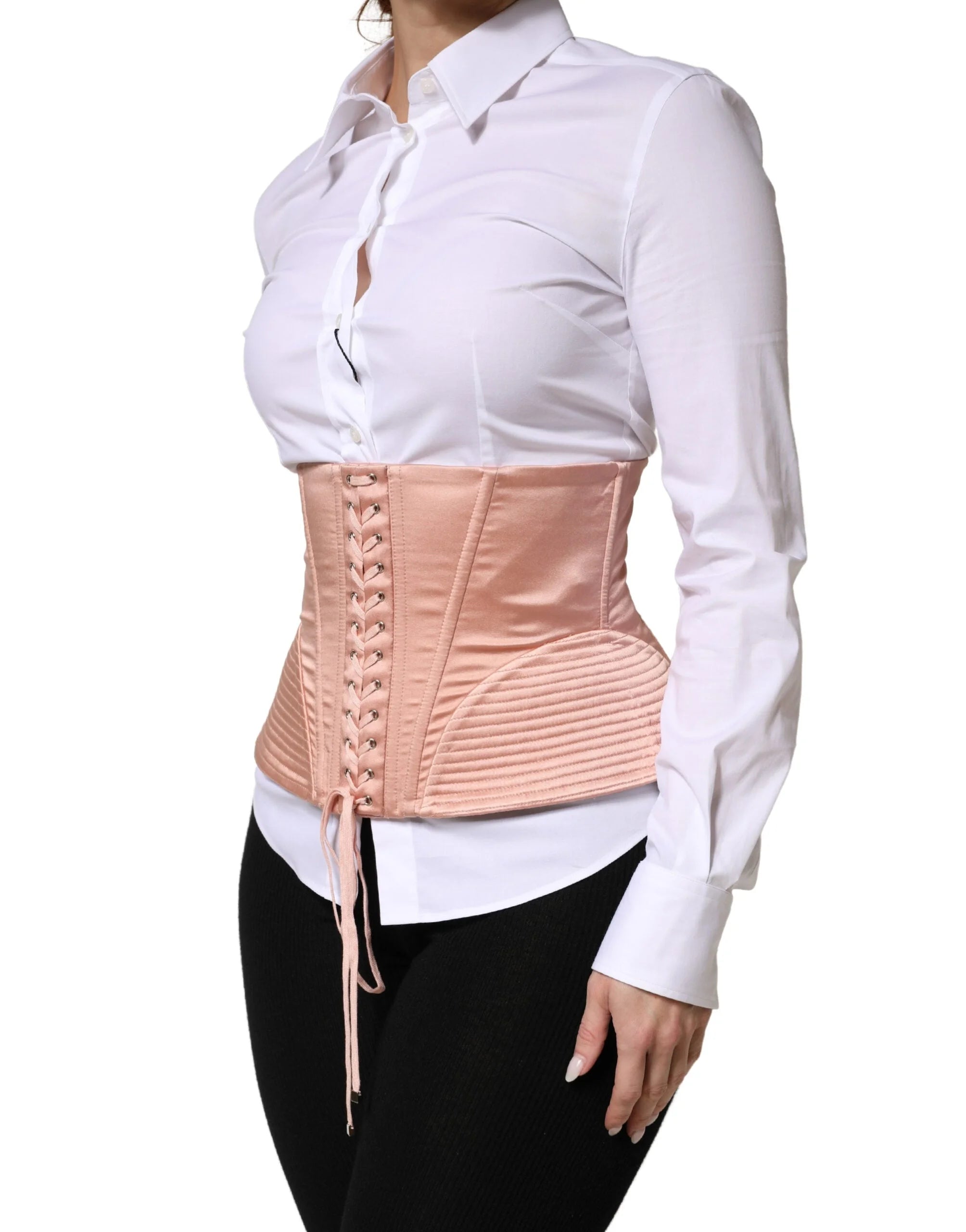 Dolce & Gabbana Pale Pink Silk LaceUp Waist Cincher Corset Top - IT40|S