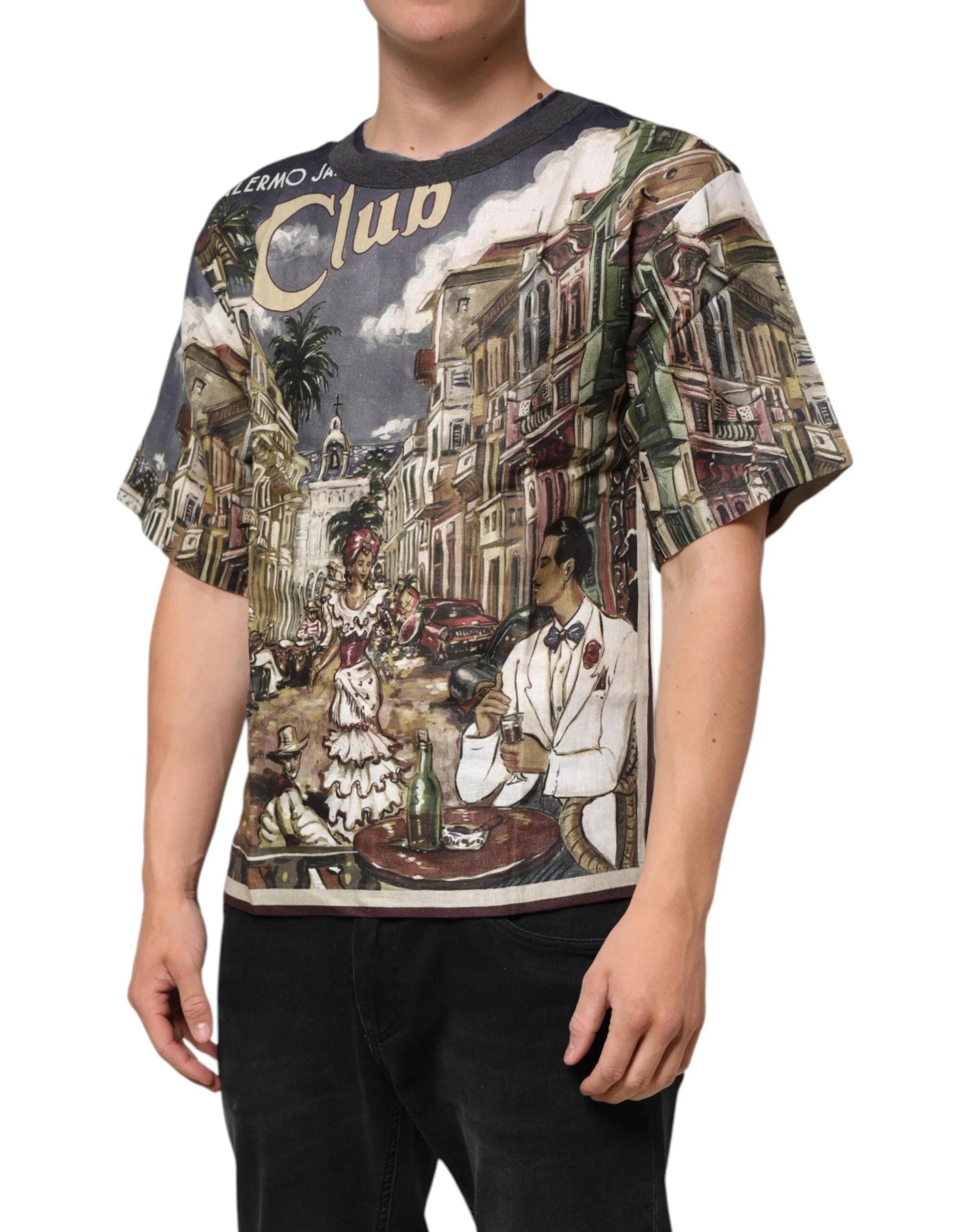 Dolce & Gabbana Palermo Jazz Club Linen Crew Neck Men T-shirt - T-Shirts