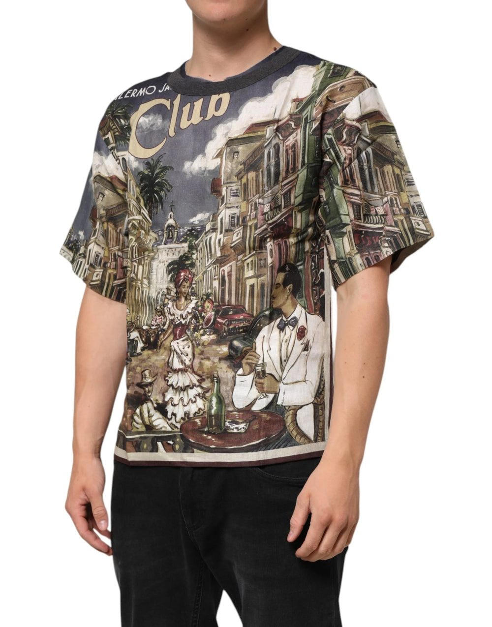 Dolce & Gabbana Palermo Jazz Club Linen Crew Neck Men T-shirt - T-Shirts