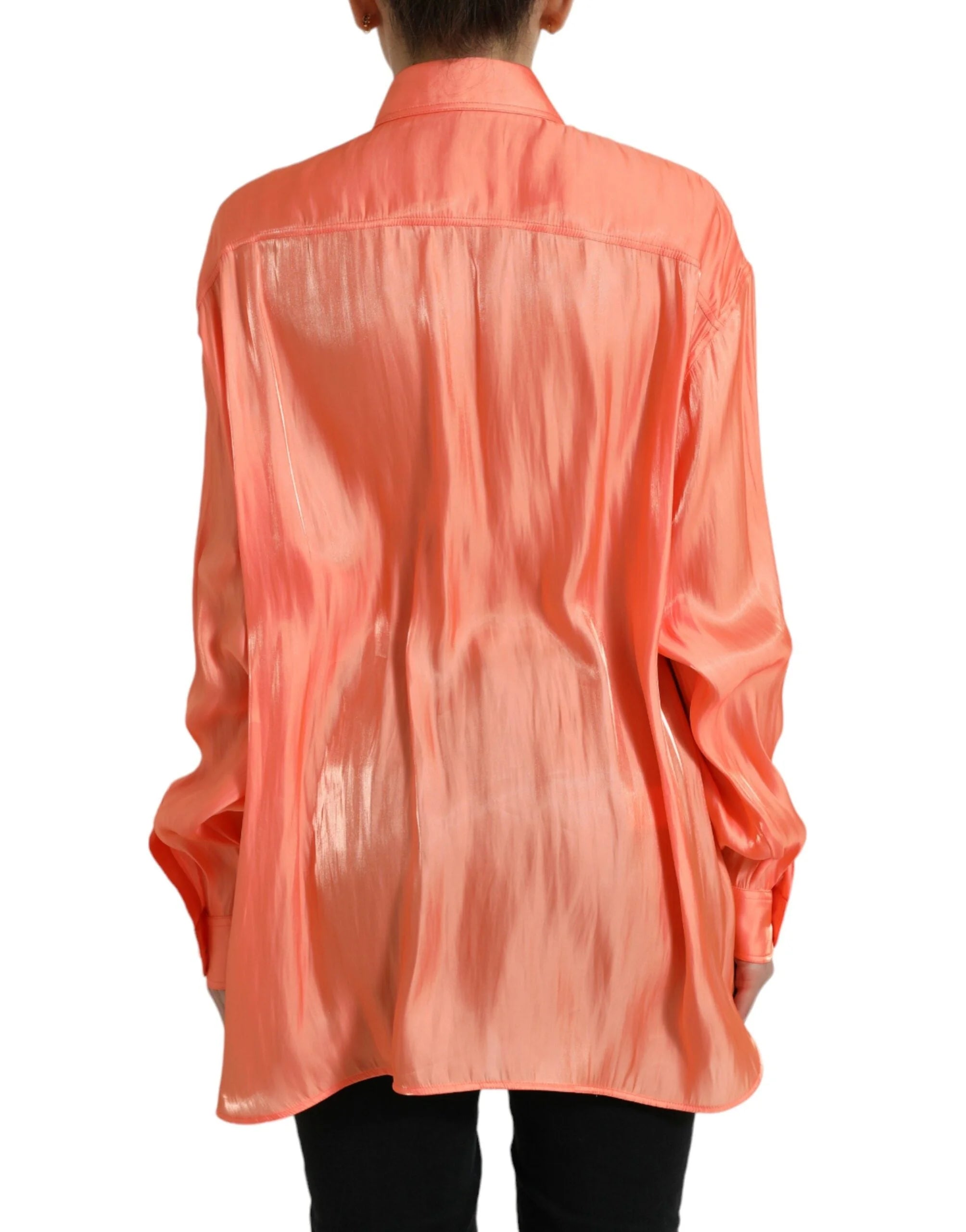 Dolce & Gabbana Peach Long Sleeve Button Down Blouse Top - IT48 | XL - Blouses