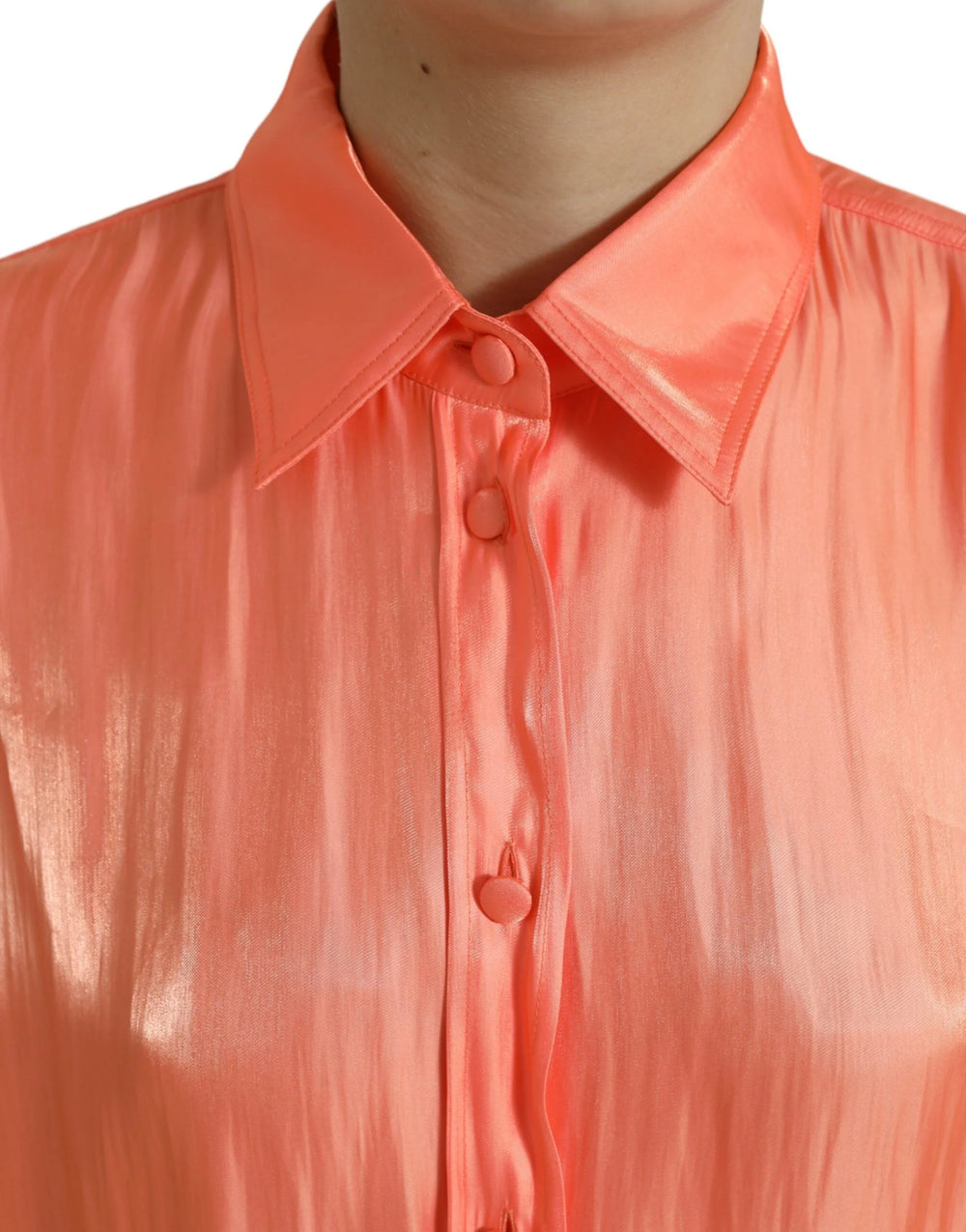 Dolce & Gabbana Peach Long Sleeve Button Down Blouse Top - IT48 | XL - Blouses