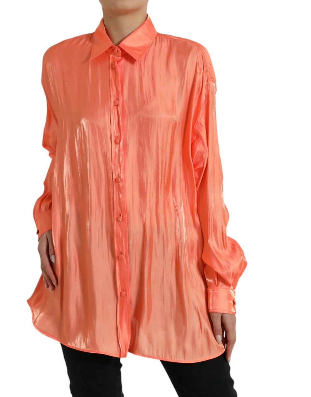Dolce & Gabbana Peach Long Sleeve Button Down Blouse Top - IT48 | XL - Blouses