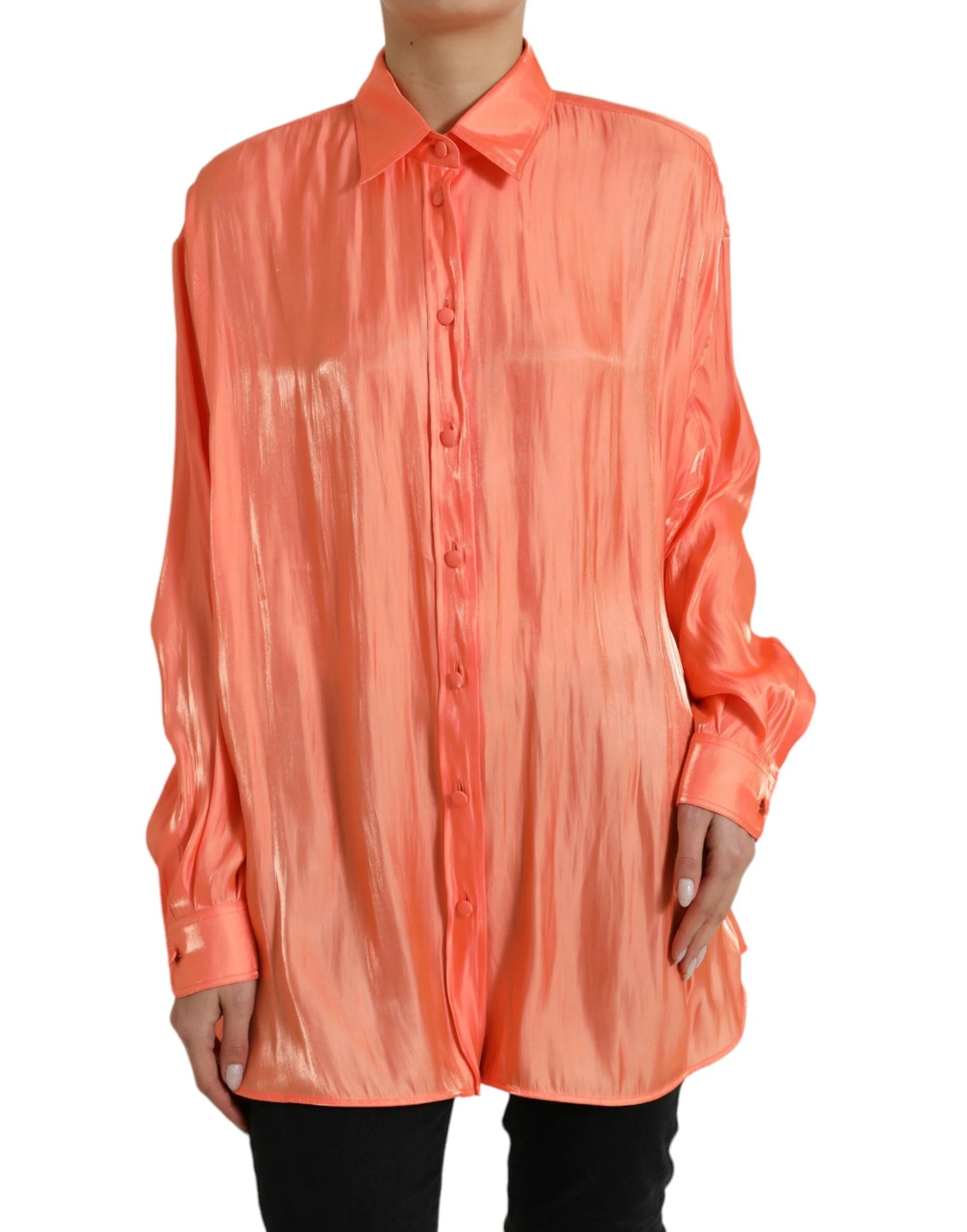 Dolce & Gabbana Peach Long Sleeve Button Down Blouse Top - IT48 | XL - Blouses