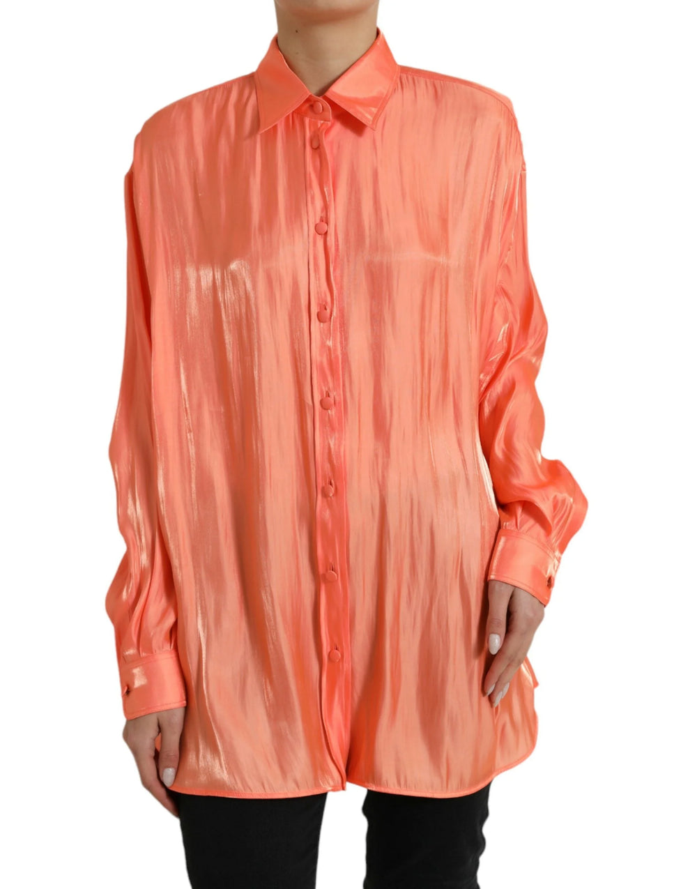 Dolce & Gabbana Peach Long Sleeve Button Down Blouse Top - IT48 | XL - Blouses