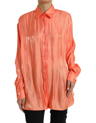 Dolce & Gabbana Peach Long Sleeve Button Down Blouse Top - IT48 | XL - Blouses