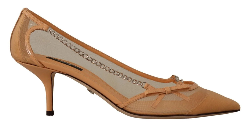 Dolce & Gabbana Peach Mesh Leather Chains Heels Pumps Shoes - EU39/US8.5