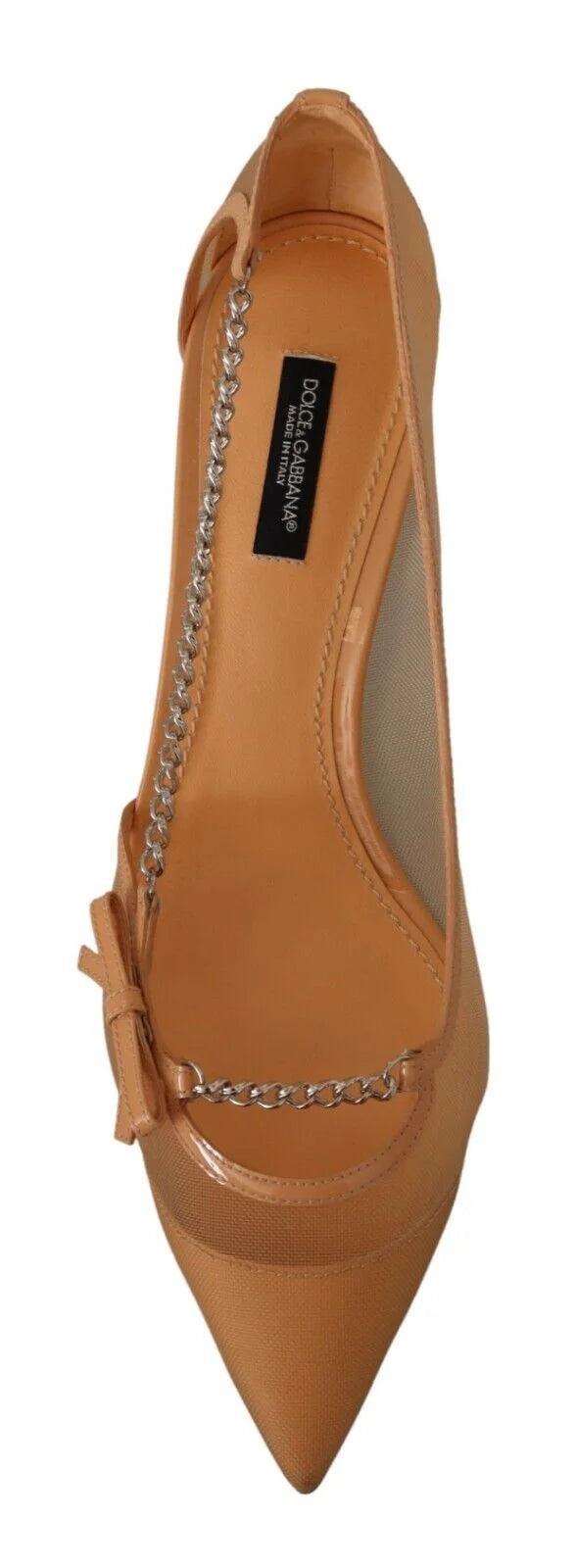 Dolce & Gabbana Peach Mesh Leather Chains Heels Pumps Shoes - EU39/US8.5 - Heels