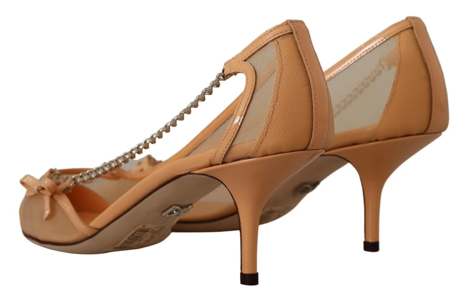 Dolce & Gabbana Peach Mesh Leather Chains Heels Pumps Shoes - EU39/US8.5