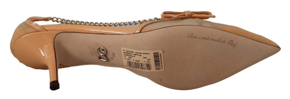 Dolce & Gabbana Peach Mesh Leather Chains Heels Pumps Shoes - EU39/US8.5