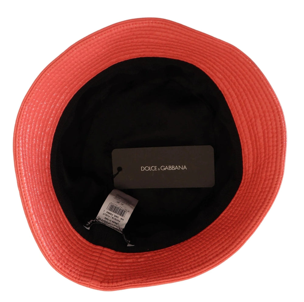 Dolce & Gabbana Peach Quilted Faux Leather Women Bucket Cap Hat - 57 cm|S - Bucket Hats
