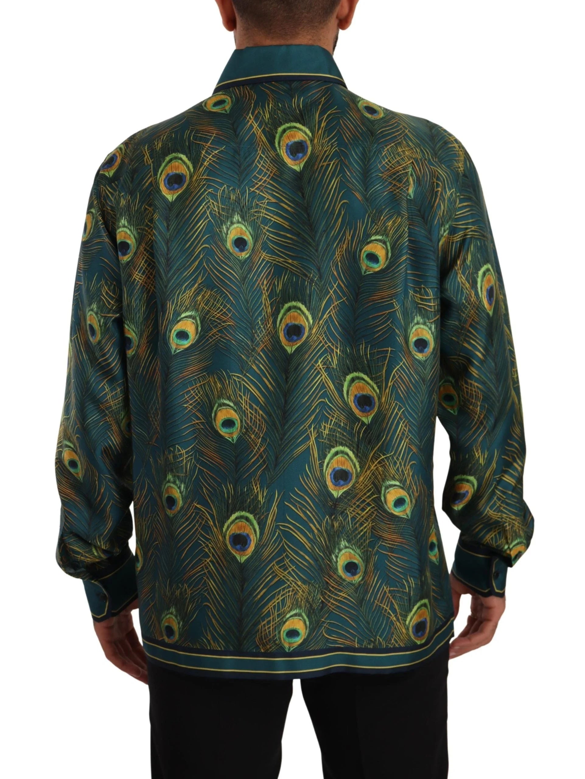 Dolce & Gabbana Peacock Feather Print Silk Pajama Mens Shirt - IT40 | M - Shirts