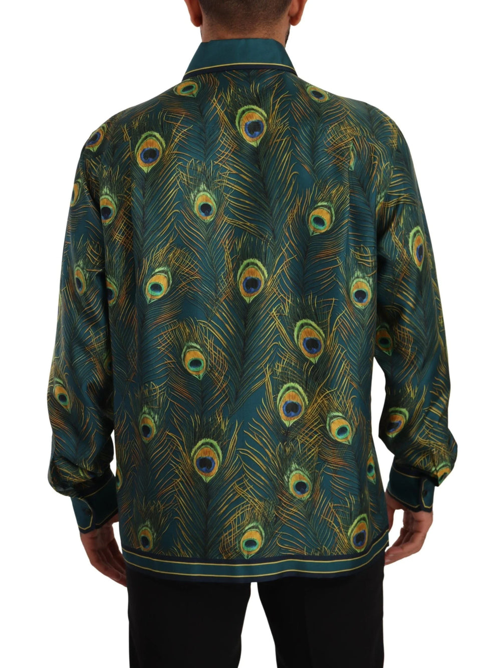 Dolce & Gabbana Peacock Feather Print Silk Pajama Mens Shirt - IT40 | M - Shirts