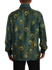 Dolce & Gabbana Peacock Feather Print Silk Pajama Mens Shirt - IT40 | M - Shirts