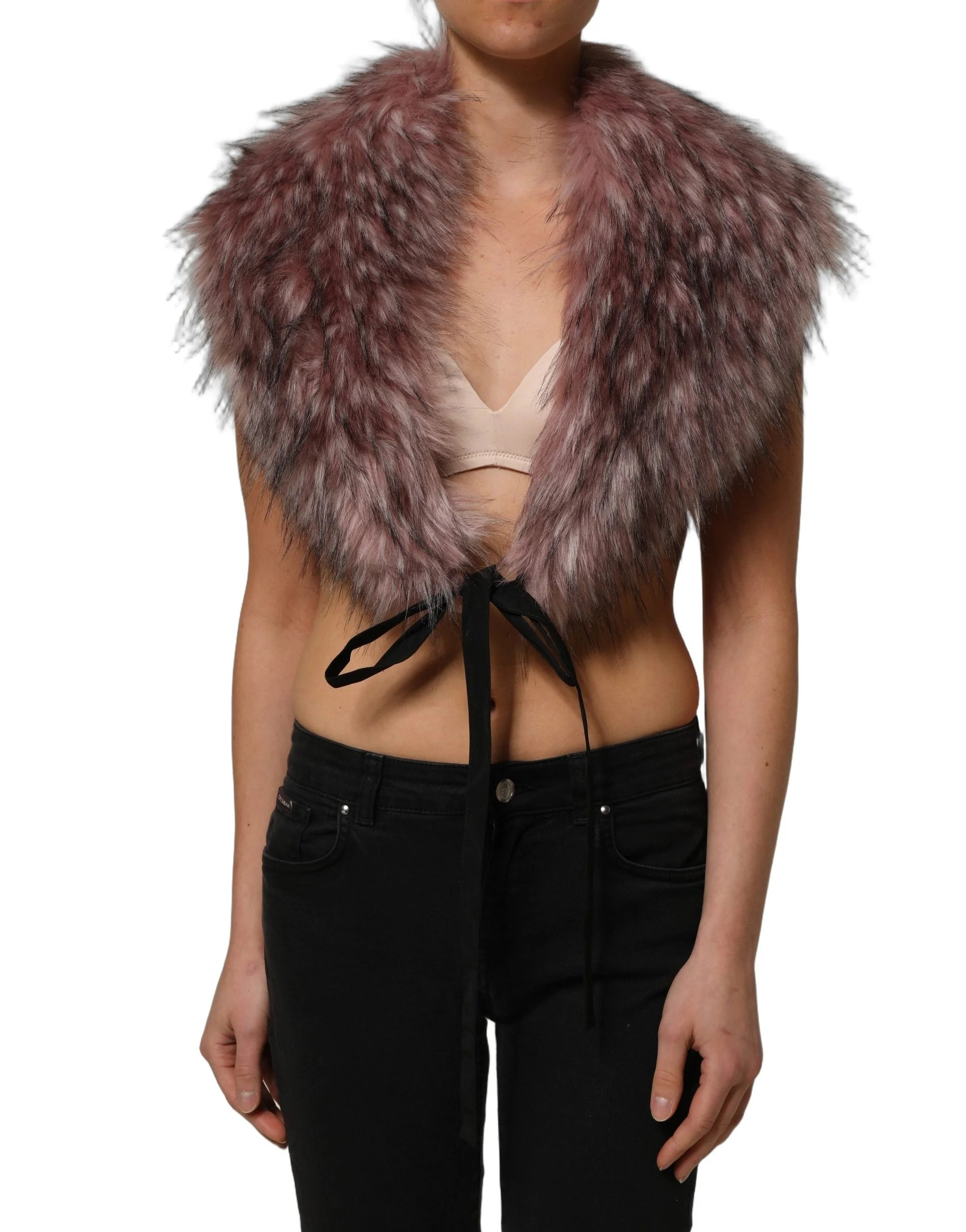 Dolce & Gabbana Pink Acrylic Faux Fur Knit Shrug Vest Top - IT40|S
