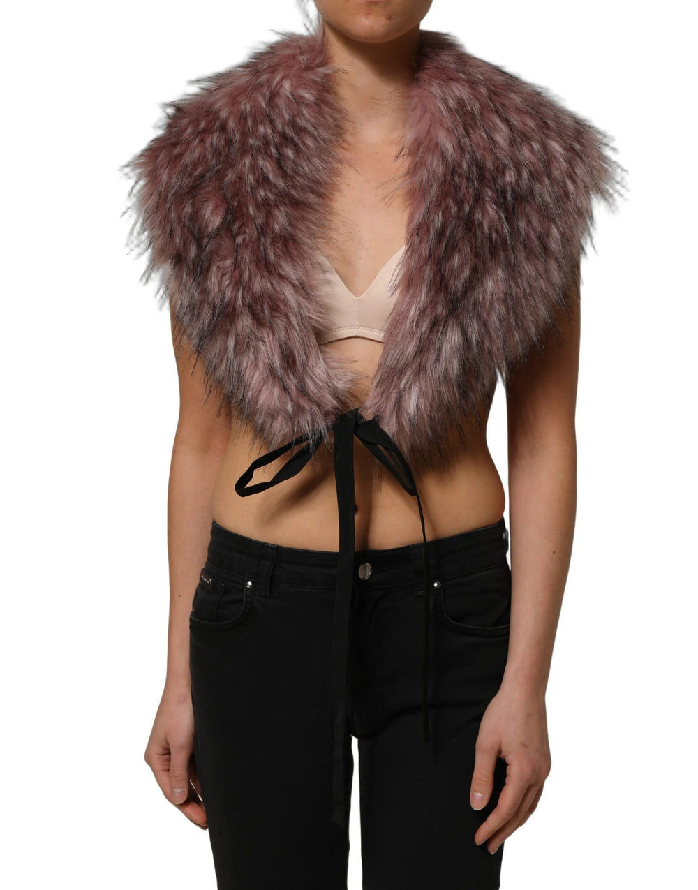 Dolce & Gabbana Pink Acrylic Faux Fur Knit Shrug Vest Top - IT40|S