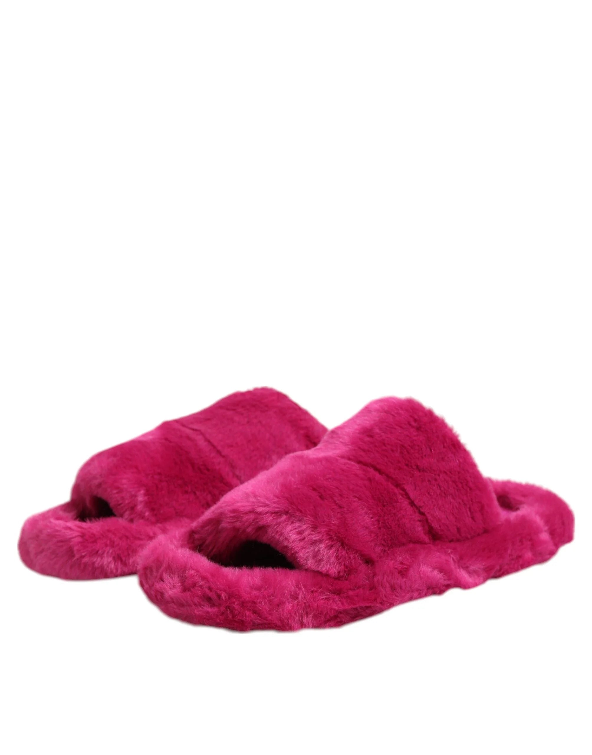 Dolce & Gabbana Pink Acrylic Faux Fur Mens Flats Sandals Shoes - Sandals