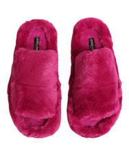 Dolce & Gabbana Pink Acrylic Faux Fur Mens Flats Sandals Shoes - Sandals