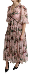 Dolce & Gabbana Pink Bengal Cat Print A-line Maxi Silk Dress - IT38|XS - Dresses