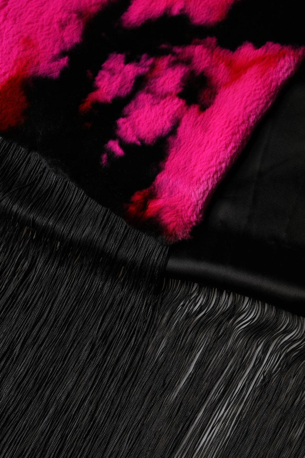 Dolce & Gabbana Pink Black Faux Fur Neck Wrap Fringes 200cm x 59cm Scarf