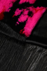 Dolce & Gabbana Pink Black Faux Fur Neck Wrap Fringes 200cm x 59cm Scarf