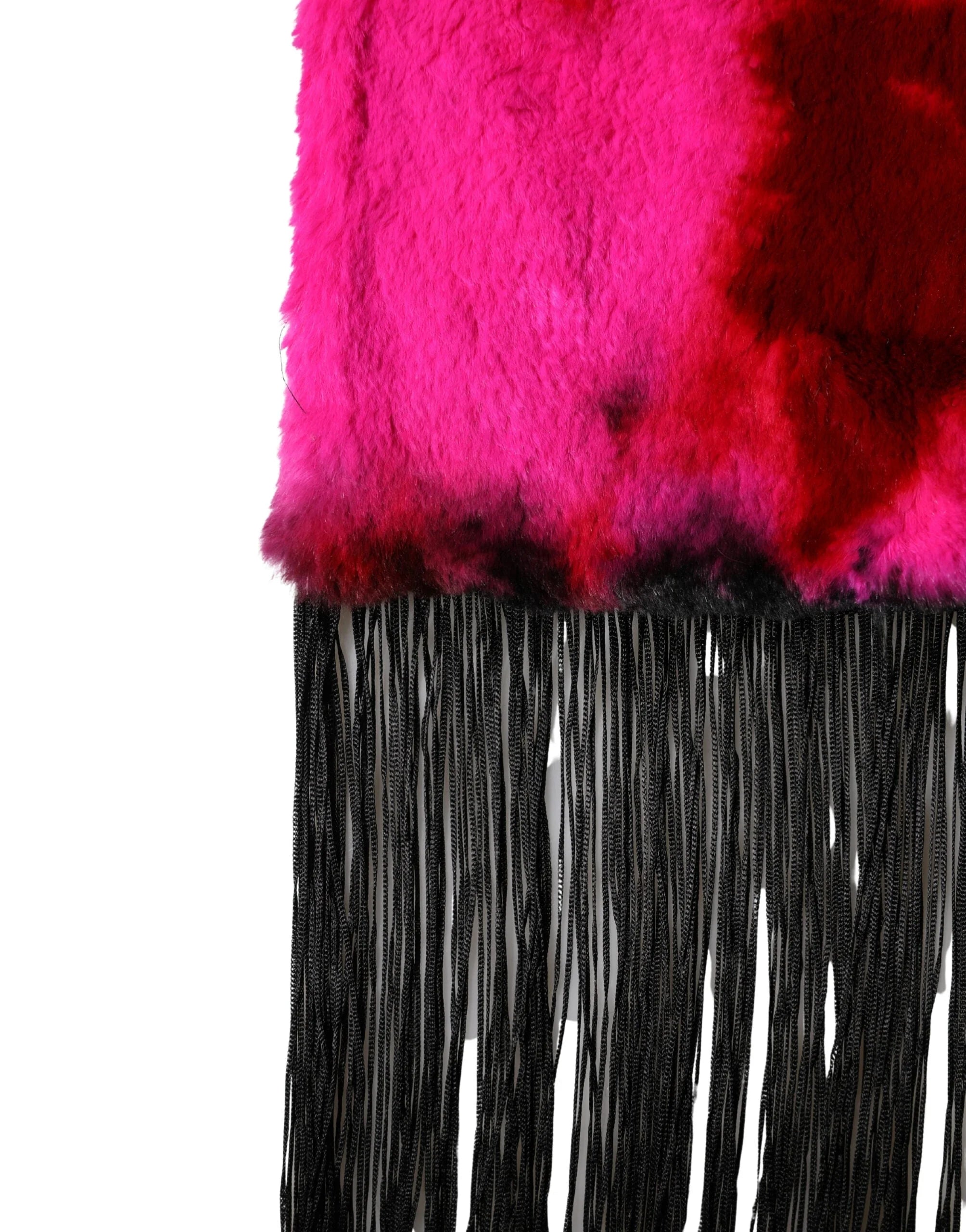 Dolce & Gabbana Pink Black Faux Fur Neck Wrap Fringes 200cm x 59cm Scarf
