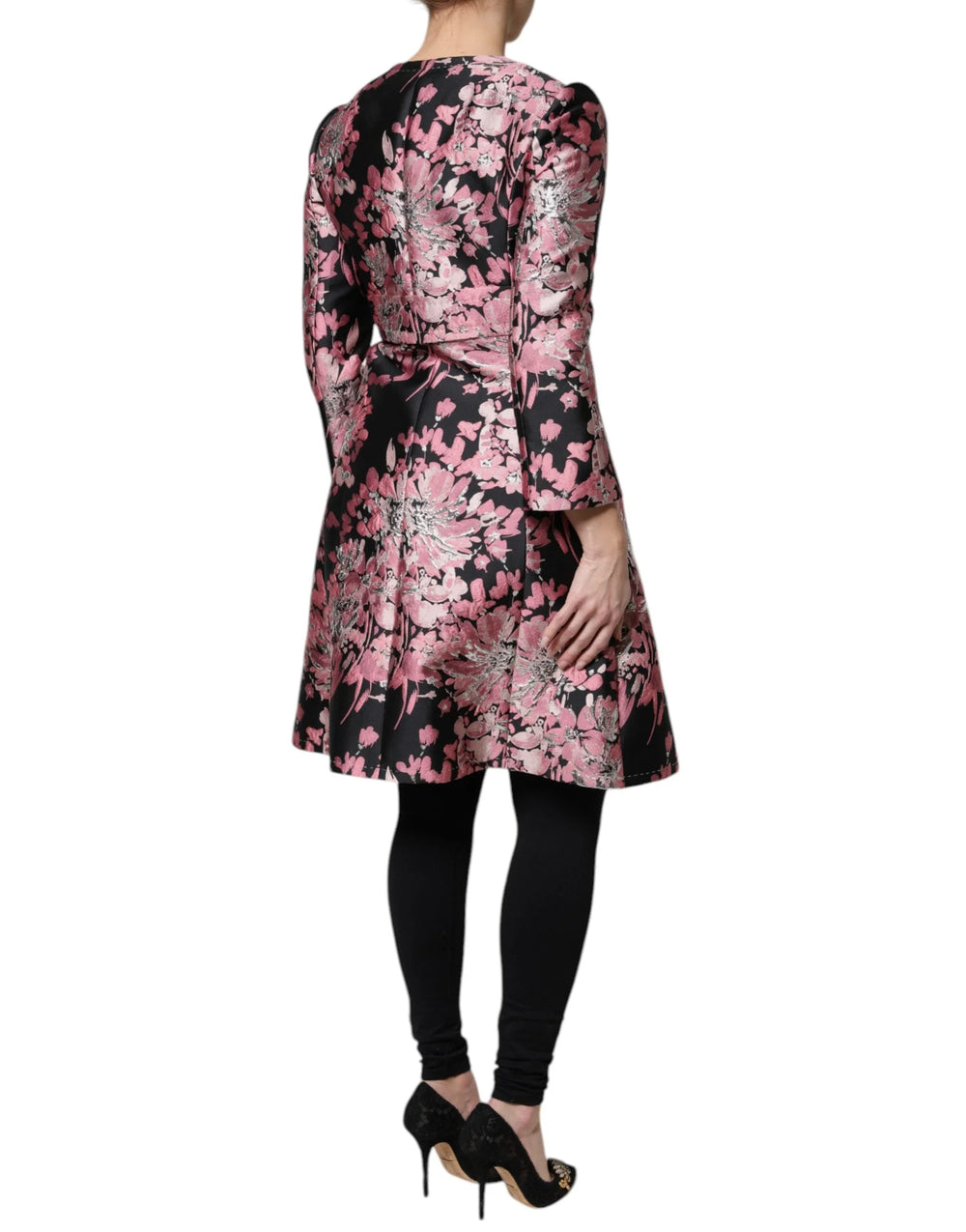 Dolce & Gabbana Pink Black Floral Brocade Trenchcoat Jacket - Trench Coats
