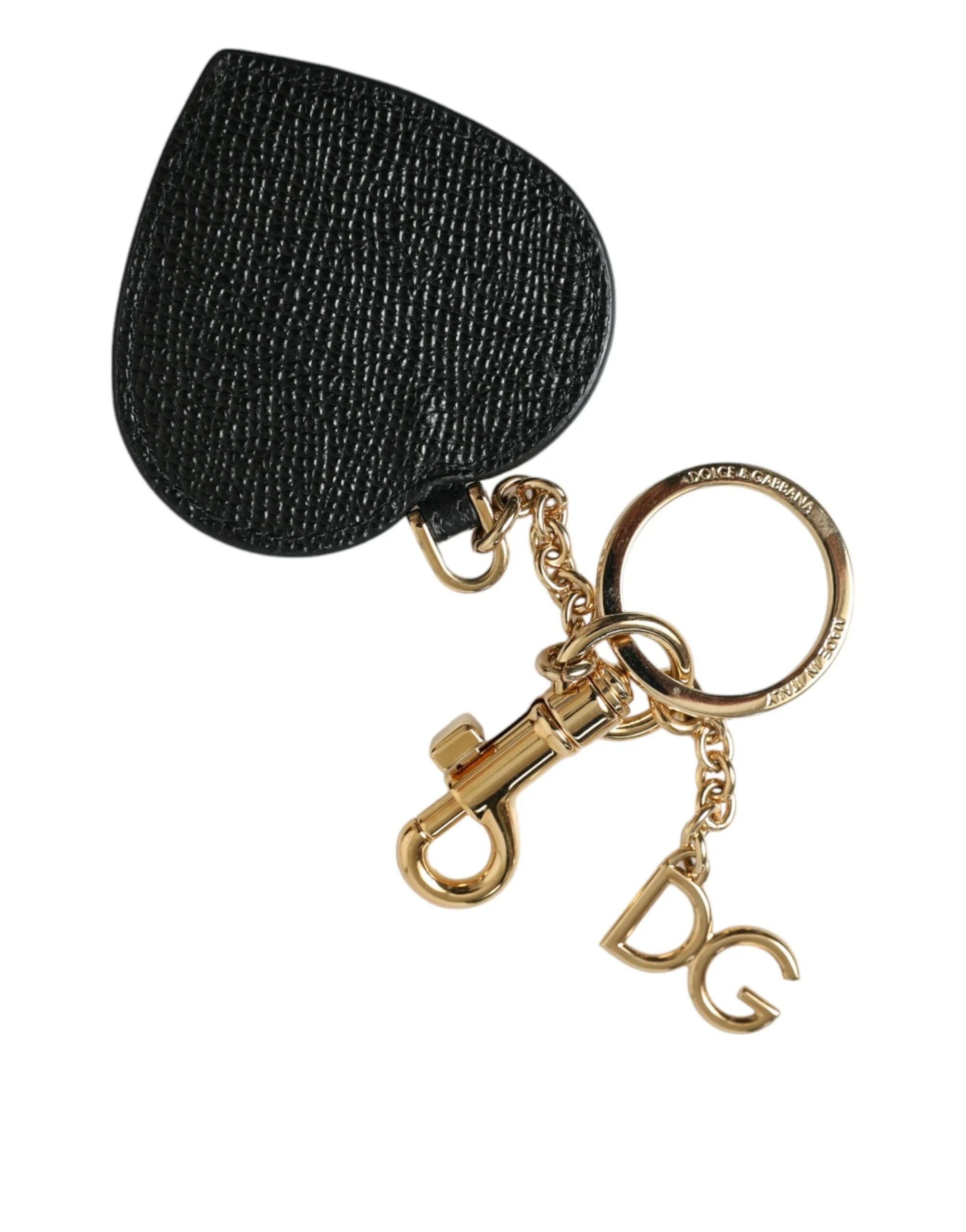 Dolce & Gabbana Pink Black Heart Leather Gold Tone Brass Keyring Keychain - Keychains