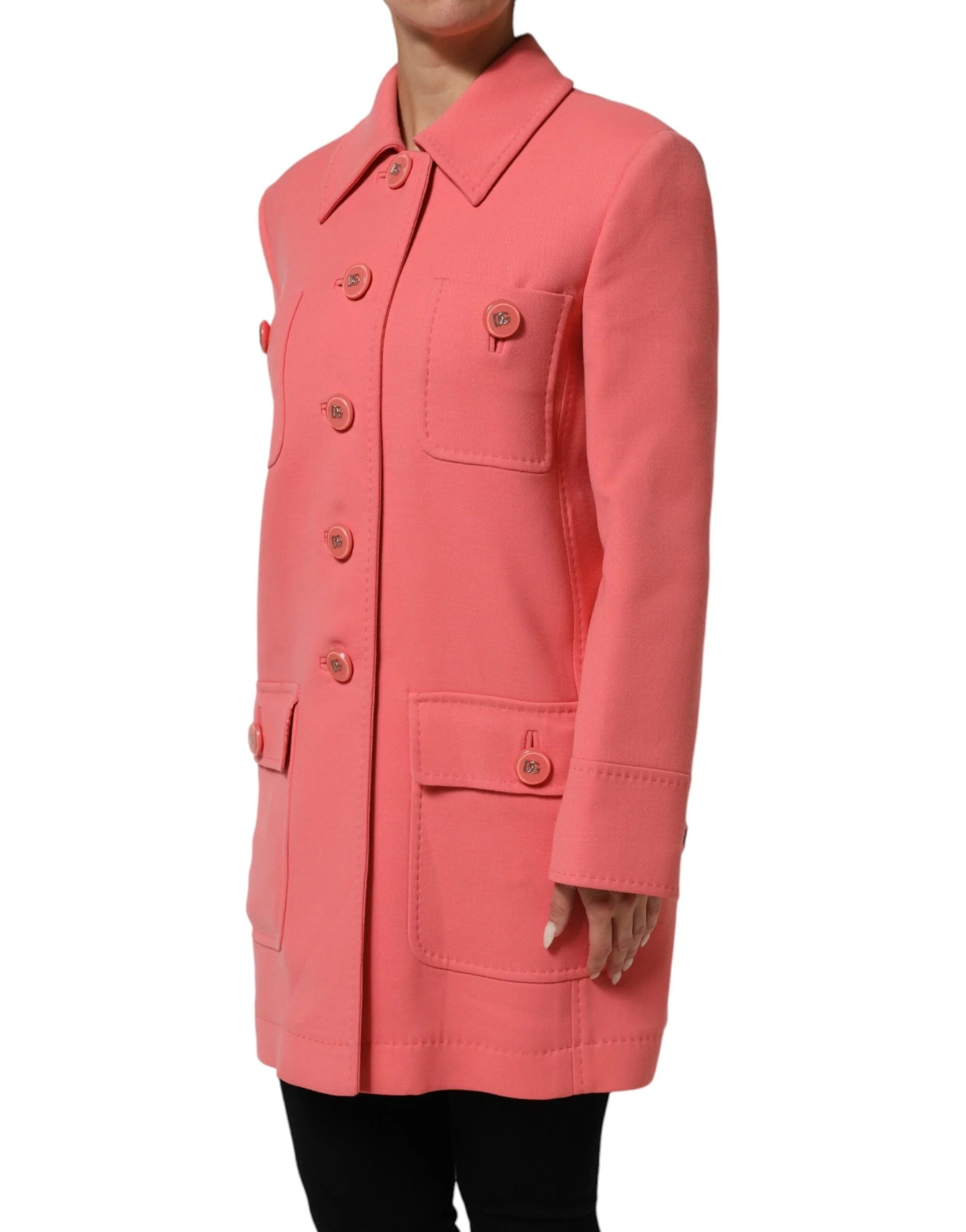 Dolce & Gabbana Pink Buttoned Down Trench Coat Jacket - IT38 | XS - Trench Coats